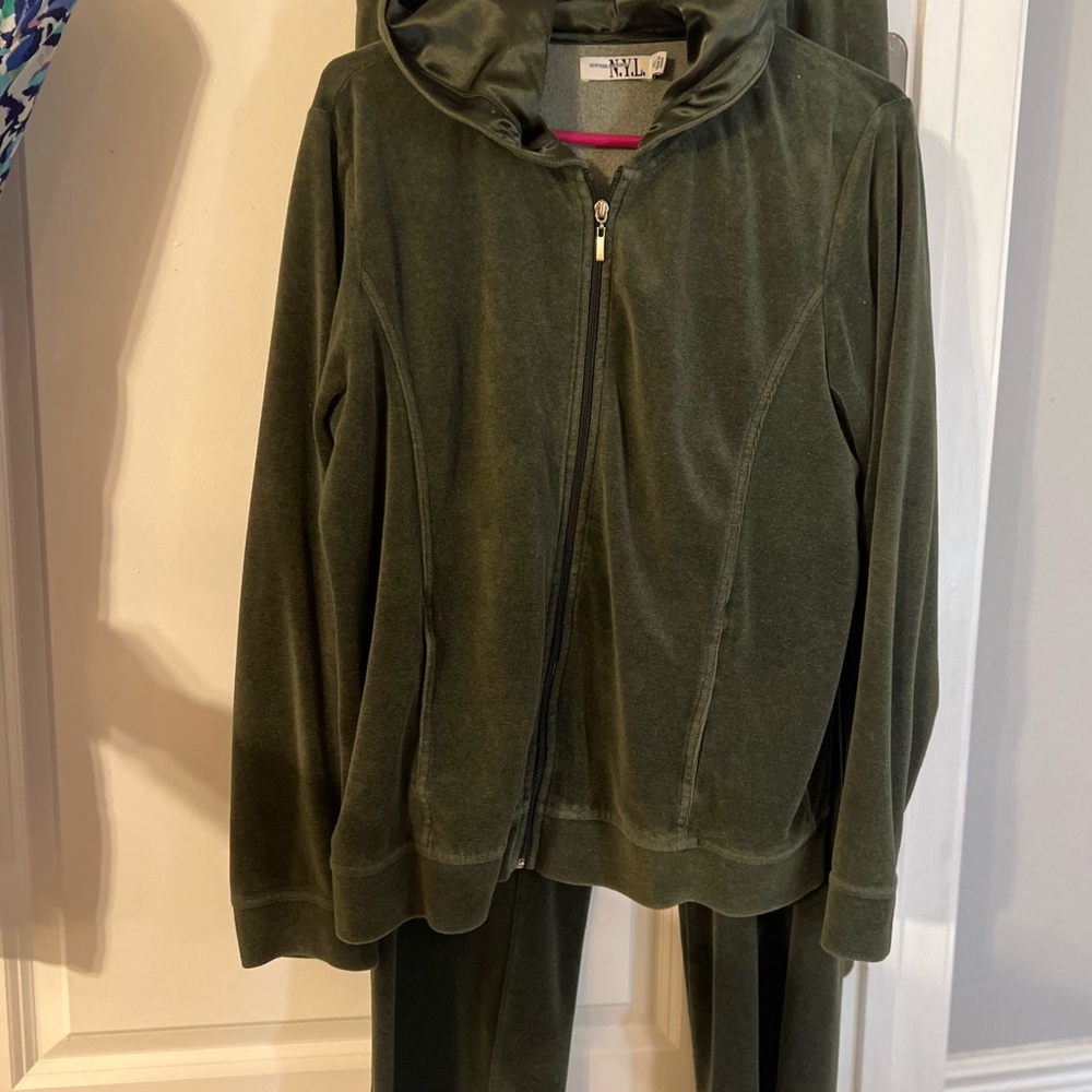 Velour Olive Green Track Suit